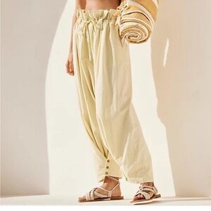 NWT FREE People Bring the Beach Full Leg Pants Yellow Plum